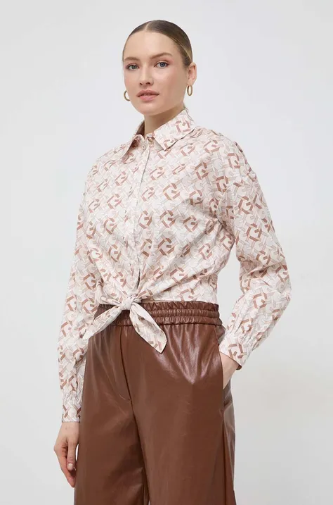 Košeľa Guess DEA dámska, béžová farba, voľný strih, s klasickým golierom, W4RH59 WE2Q0