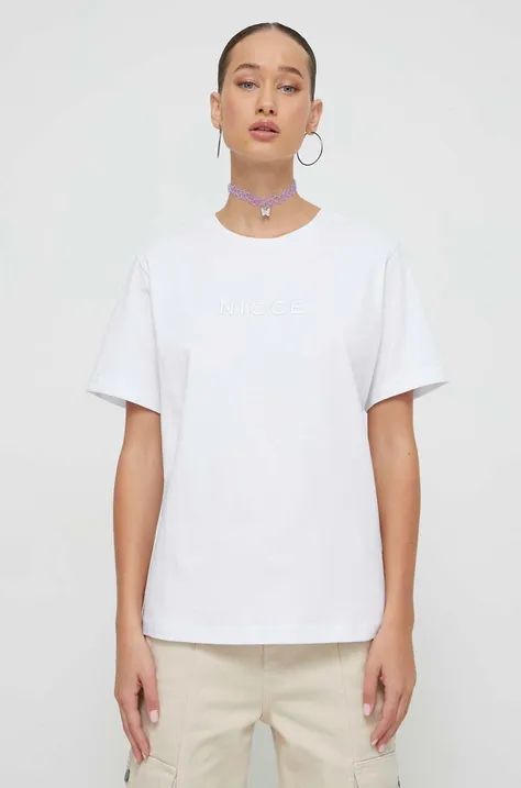 Βαμβακερό μπλουζάκι Nicce γυναικεία, χρώμα: άσπρο
