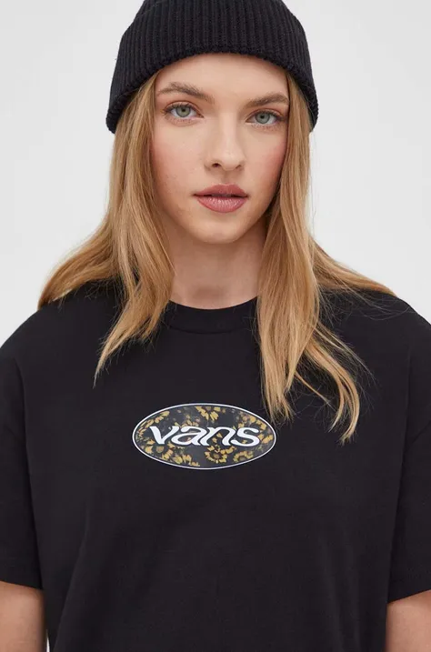 Βαμβακερό μπλουζάκι Vans γυναικεία, χρώμα: μαύρο