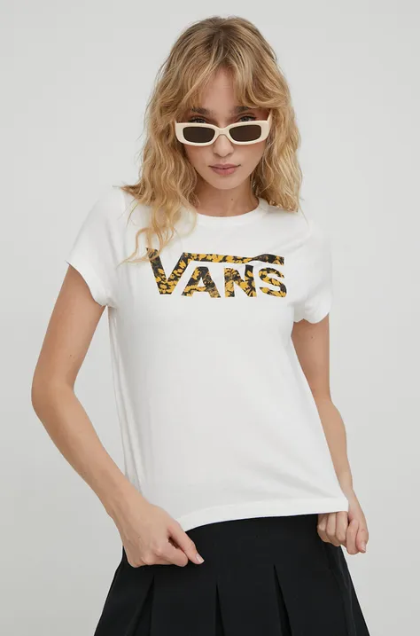 Bavlnené tričko Vans dámsky, béžová farba