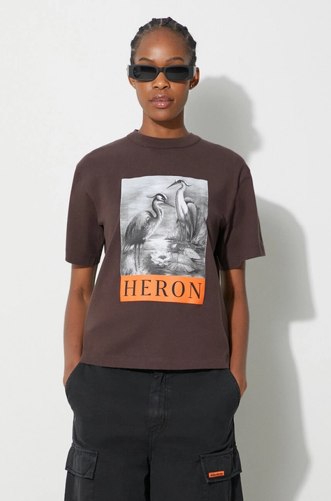 Heron Preston tricou din bumbac Heron Bw Ss Tee femei, culoarea maro, HWAA032F23JER0026010