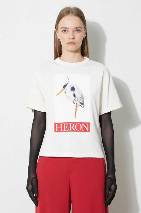 Pamučna majica Heron Preston Bird Painted Ss Tee za žene, boja: bež, HWAA032F23JER0040425