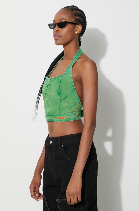 Heron Preston denim top Distressed Canvas Corset Bra green color HWAD045F23FAB0025500