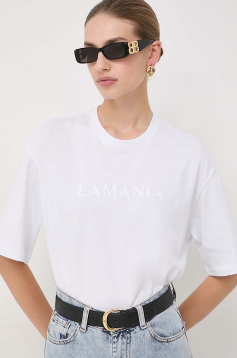La Mania tricou din bumbac femei, culoarea alb