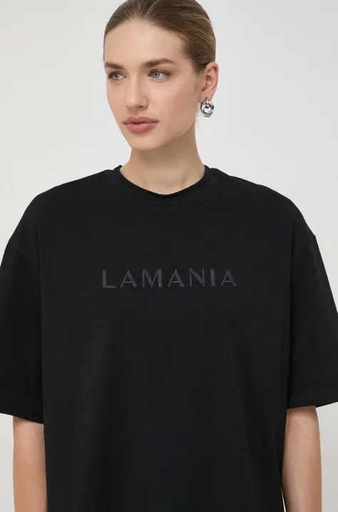 Βαμβακερό μπλουζάκι La Mania γυναικεία, χρώμα: μαύρο