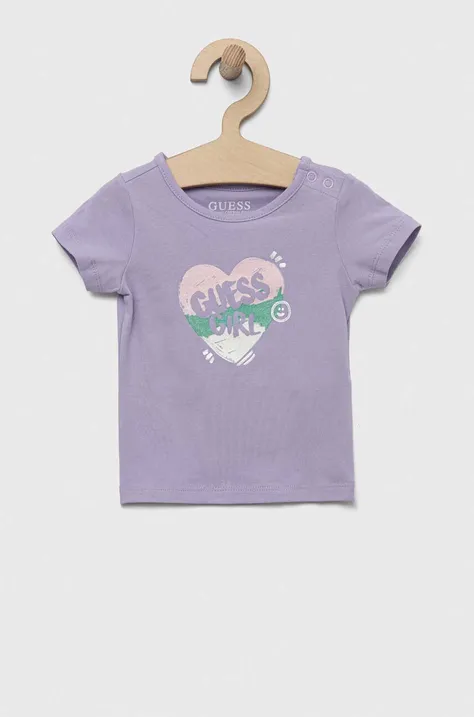 Kratka majica za dojenčka Guess vijolična barva