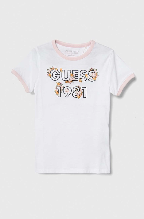 Дитяча бавовняна футболка Guess колір білий