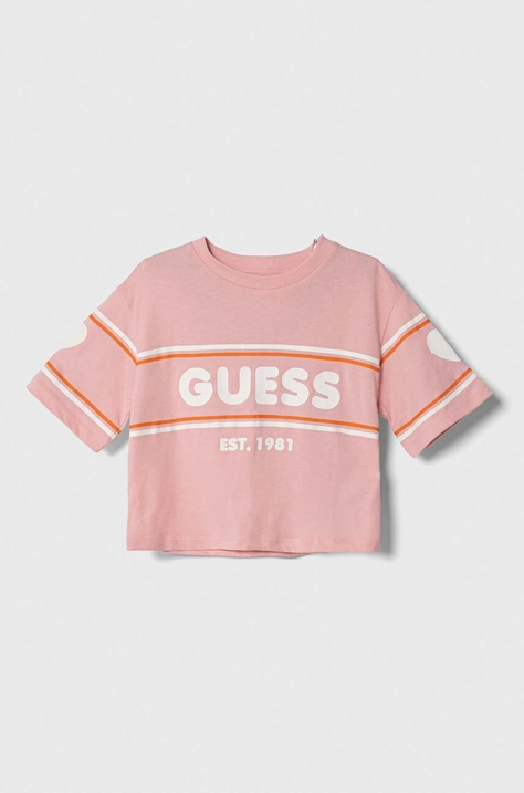 Guess t-shirt bawełniany dziecięcy kolor różowy