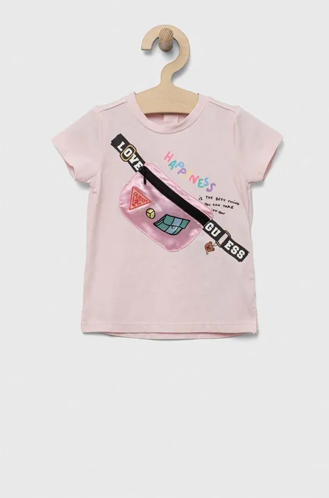Dječja pamučna majica kratkih rukava Guess boja: ružičasta