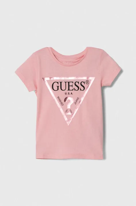 Guess t-shirt bawełniany dziecięcy kolor różowy