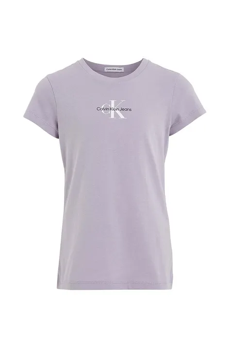 Calvin Klein Jeans t-shirt bawełniany dziecięcy kolor fioletowy
