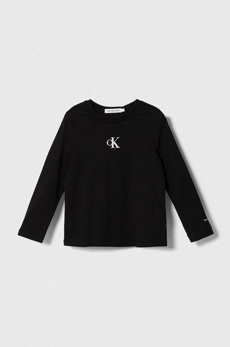 Хлопковый детский лонгслив Calvin Klein Jeans цвет чёрный