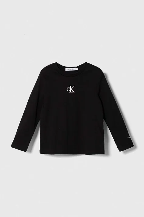 Dječja pamučna majica dugih rukava Calvin Klein Jeans boja: crna