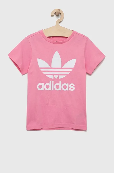 Otroška bombažna kratka majica adidas Originals TREFOIL roza barva