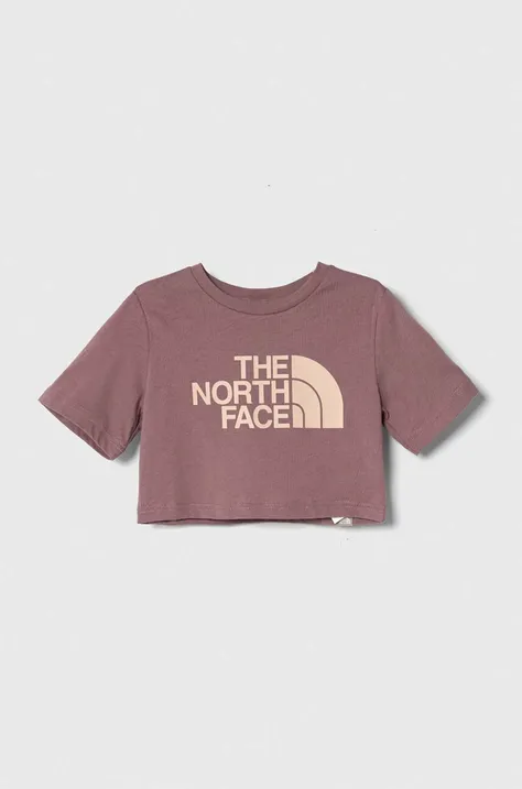 Detské bavlnené tričko The North Face G S/S CROP EASY TEE ružová farba