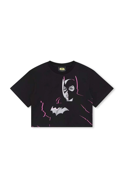 Dječja pamučna majica kratkih rukava Dkny x DC Comics boja: crna