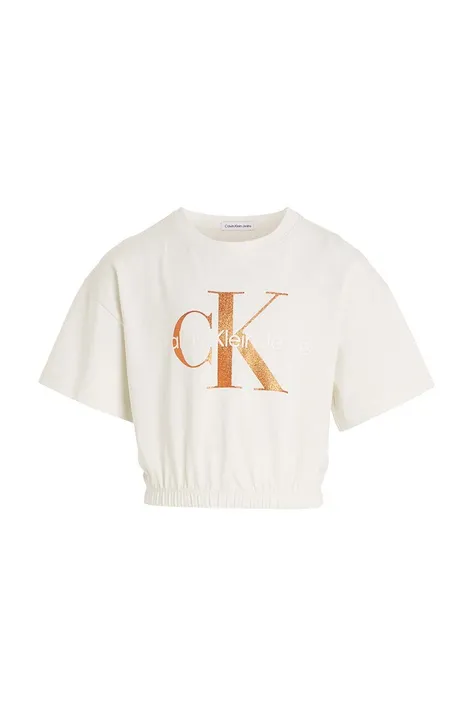 Дитяча бавовняна футболка Calvin Klein Jeans колір бежевий