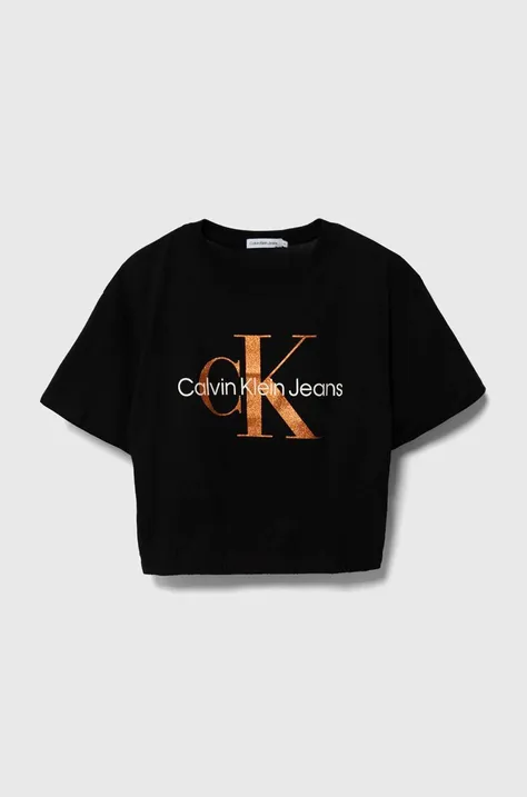 Detské bavlnené tričko Calvin Klein Jeans čierna farba