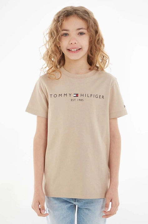 Dječja pamučna majica kratkih rukava Tommy Hilfiger boja: smeđa