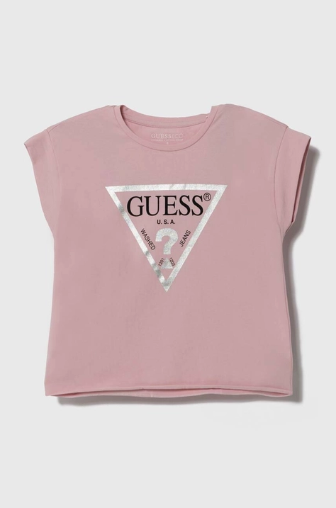 Παιδικό μπλουζάκι Guess χρώμα: ροζ