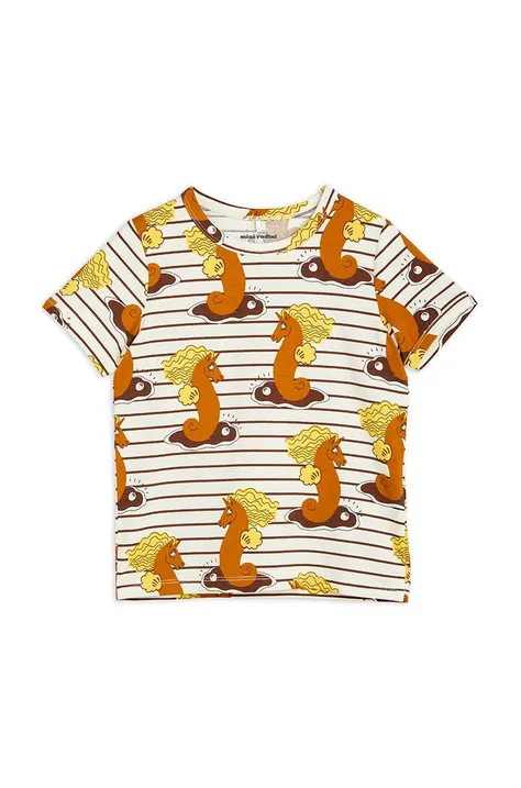 Detské tričko Mini Rodini béžová farba, vzorovaný