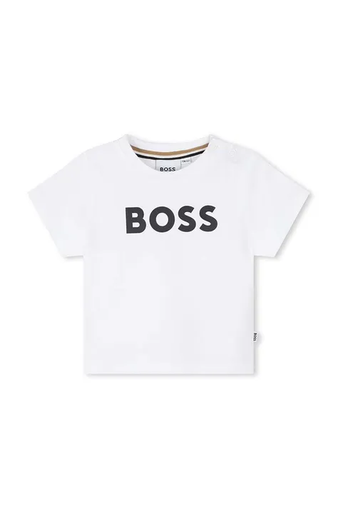 BOSS t-shirt bawełniany niemowlęcy kolor biały z nadrukiem