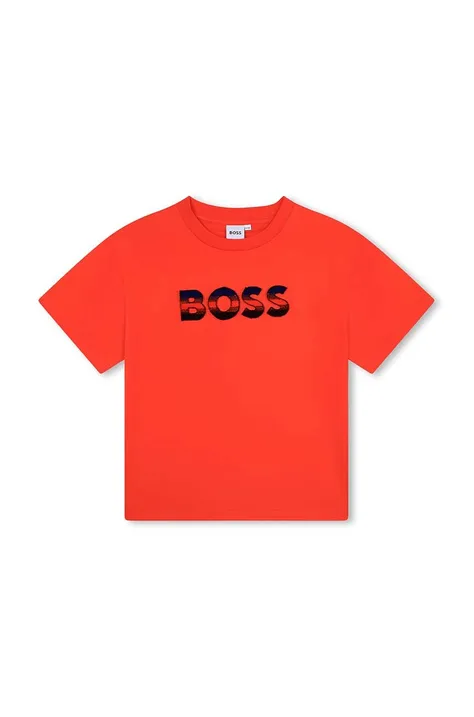 Дитяча бавовняна футболка BOSS колір червоний з принтом