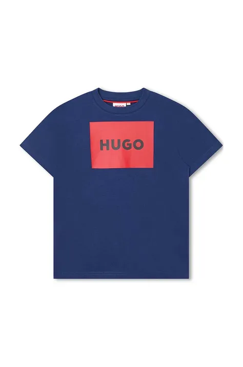 HUGO t-shirt bawełniany dziecięcy kolor niebieski z nadrukiem