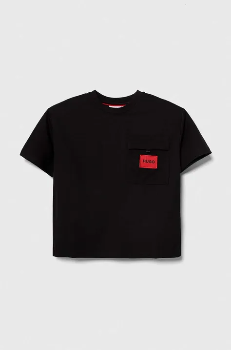 Παιδικό μπλουζάκι HUGO χρώμα: μαύρο