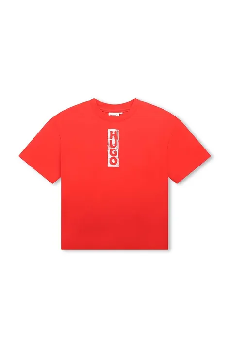 HUGO t-shirt dziecięcy kolor beżowy z nadrukiem