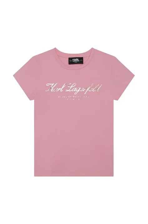Karl Lagerfeld t-shirt dziecięcy kolor różowy z nadrukiem