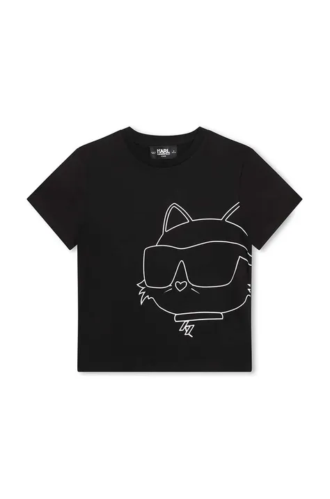 Karl Lagerfeld t-shirt dziecięcy kolor czarny z nadrukiem