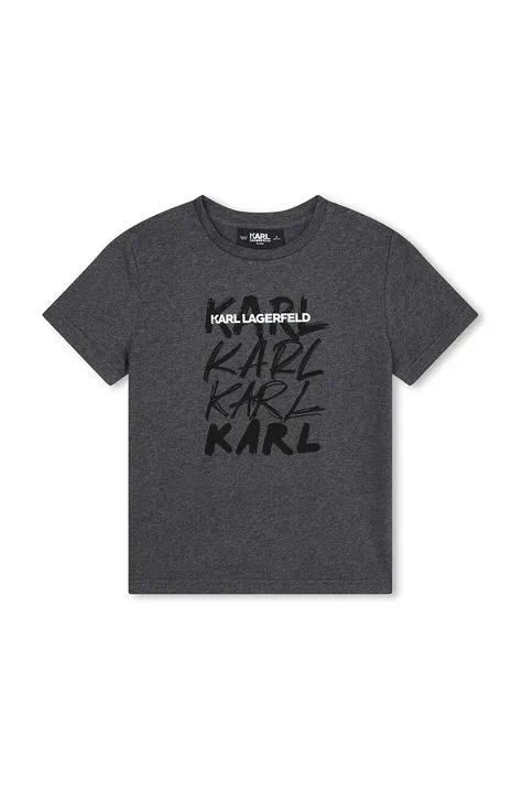 Karl Lagerfeld t-shirt bawełniany dziecięcy kolor szary z nadrukiem