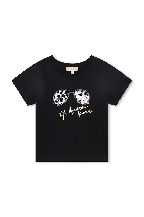 Otroška bombažna kratka majica Michael Kors črna barva