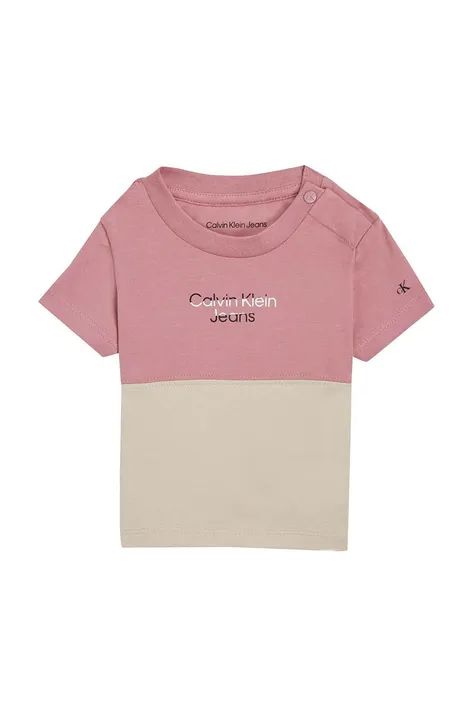 Kratka majica za dojenčka Calvin Klein Jeans roza barva