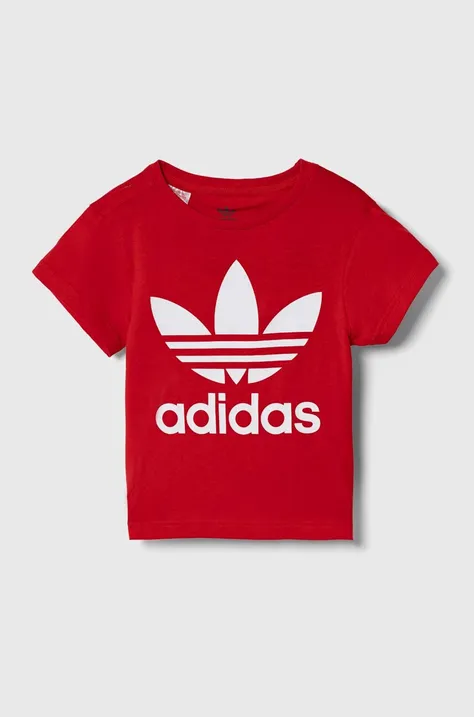Detské bavlnené tričko adidas Originals TREFOIL červená farba, s potlačou