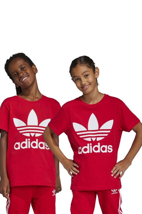 adidas Originals tricou din bumbac TREFOIL culoarea rosu, cu imprimeu