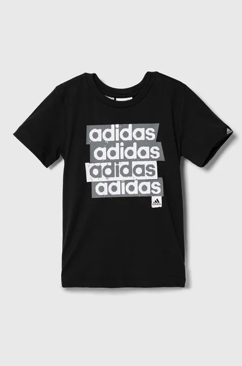 Detské bavlnené tričko adidas čierna farba, s potlačou