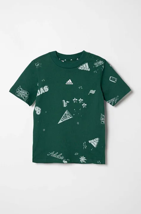 adidas t-shirt bawełniany dziecięcy J BLUV Q3 AOPT kolor zielony wzorzysty