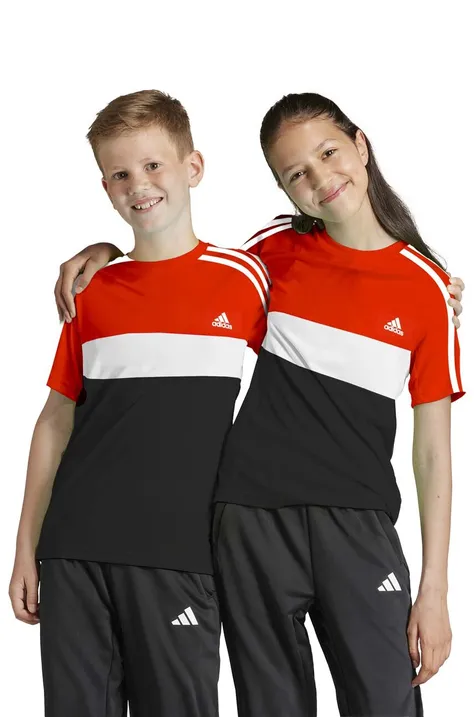 adidas t-shirt bawełniany dziecięcy kolor czerwony wzorzysty