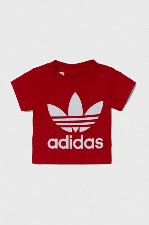Бавовняна футболка для немовлят adidas Originals колір червоний з принтом
