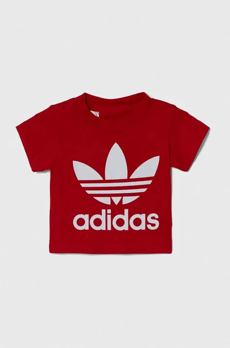 Бавовняна футболка для немовлят adidas Originals колір червоний з принтом