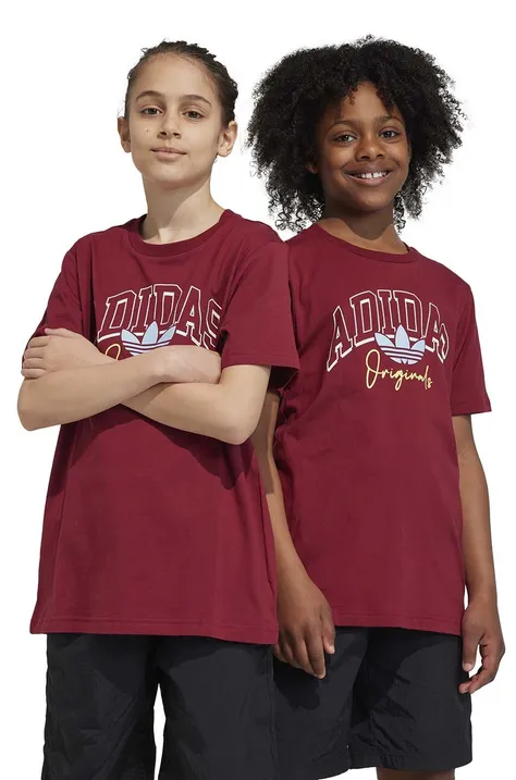 Detské bavlnené tričko adidas Originals bordová farba, s potlačou