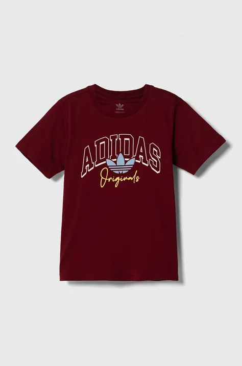 Дитяча бавовняна футболка adidas Originals колір бордовий з принтом