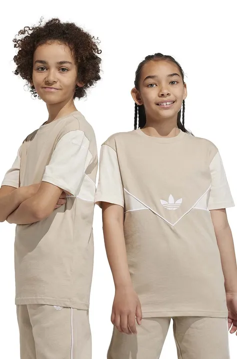 Παιδικό βαμβακερό μπλουζάκι adidas Originals χρώμα: μπεζ