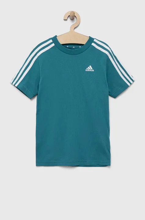 adidas t-shirt bawełniany dziecięcy kolor turkusowy z aplikacją