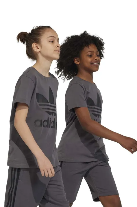 Otroška bombažna kratka majica adidas Originals TREFOIL siva barva
