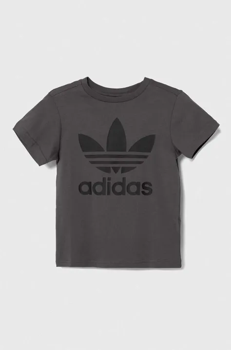 Дитяча бавовняна футболка adidas Originals TREFOIL колір сірий візерунок