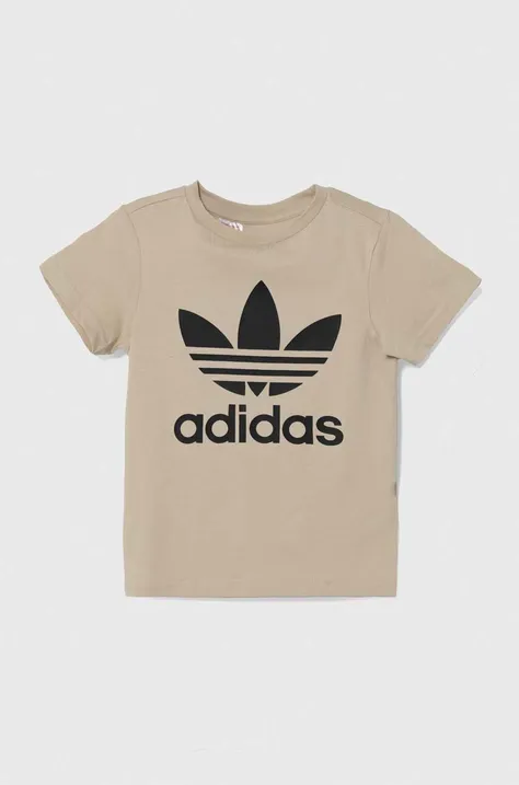 Bavlnené tričko adidas Originals TREFOIL béžová farba, s potlačou