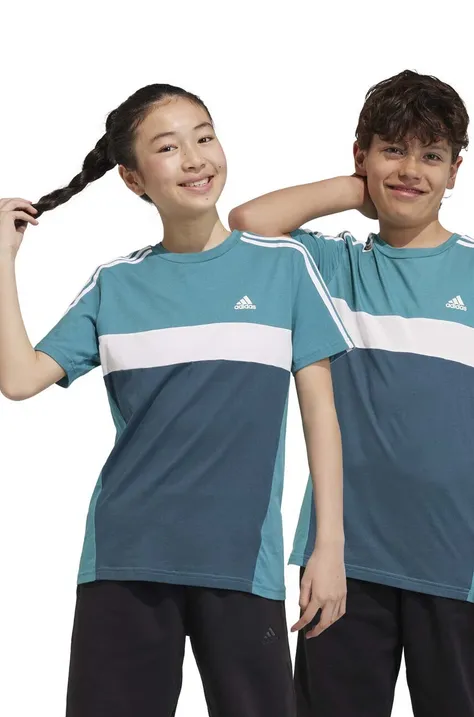 Дитяча бавовняна футболка adidas колір бірюзовий візерунок